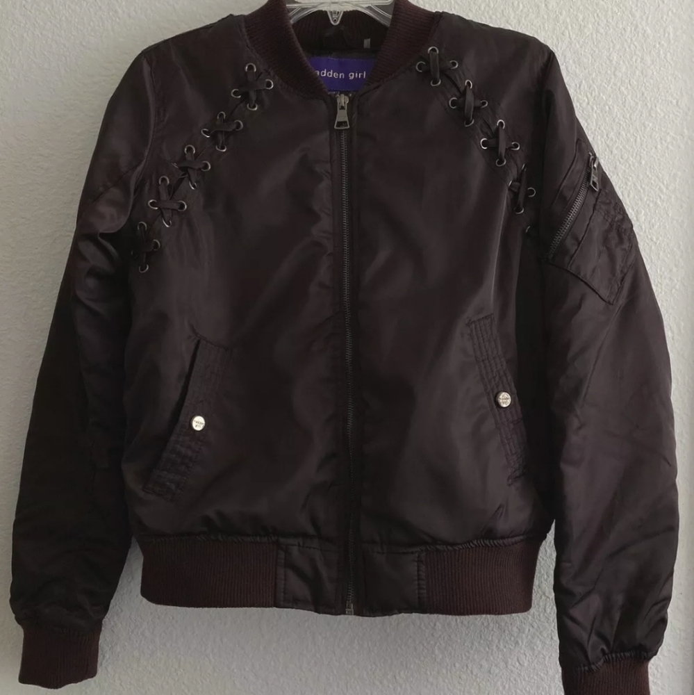 Madden Girl raisin purple-black bomber jacket S